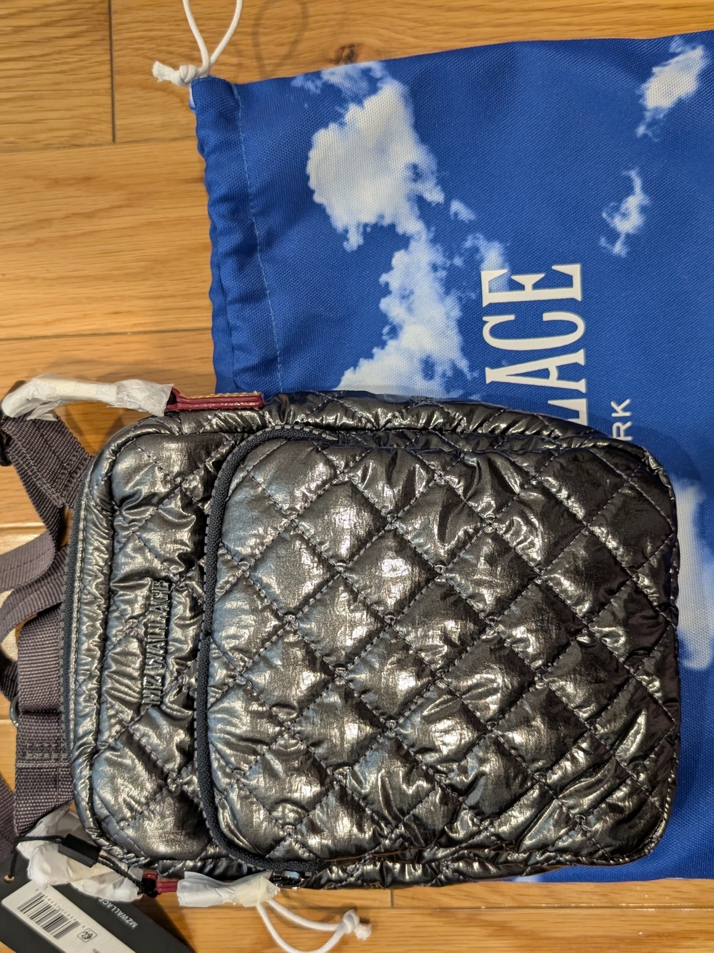Mz Wallace Quilted Metallic Black Crossbody Bag